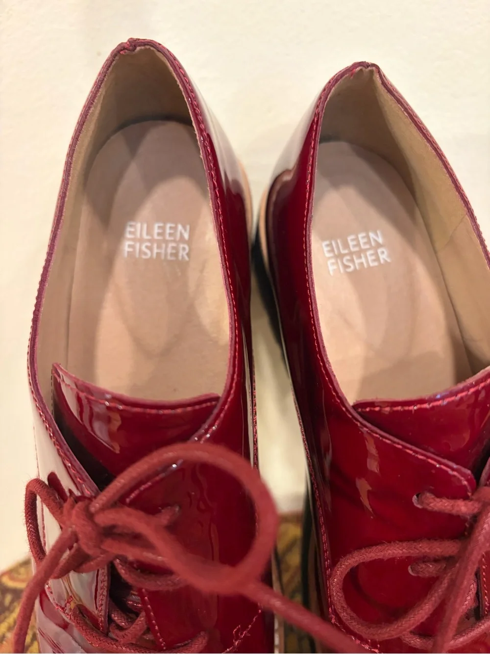 Eileen Fisher Eddy Red Platform Derby Oxford Lace-Up Shoes Size 7.5